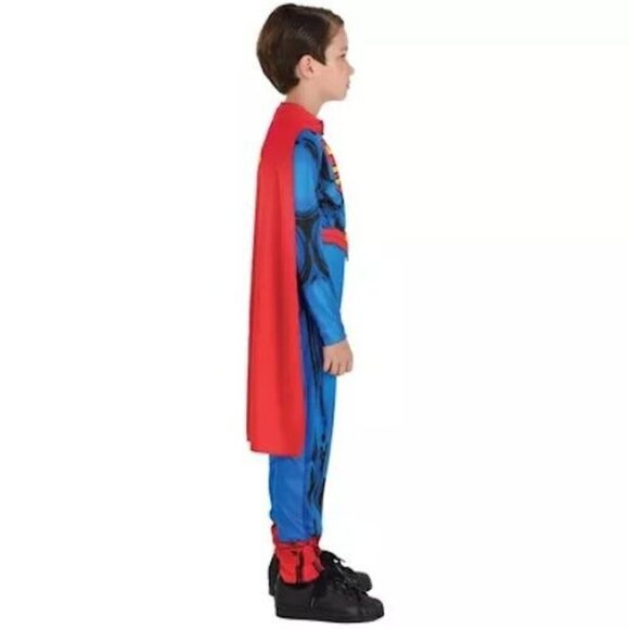 Superman Child Costume Medium 8-10 With Red Cape & Printed Muscles By DC Comics - Picture 7 of 8